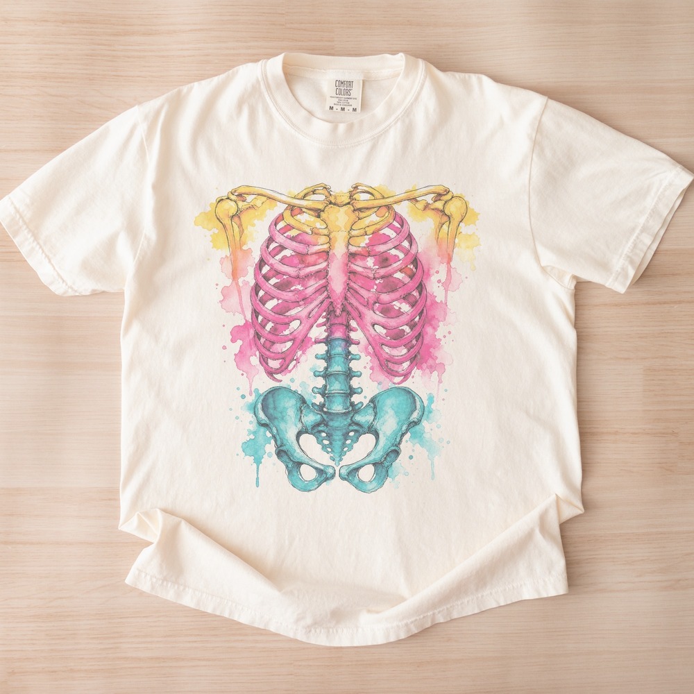 Colorful Skeleton Torso Dripping in Bold Hues Tee